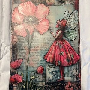 Fairy and Poppy metal Art - Pink and Green